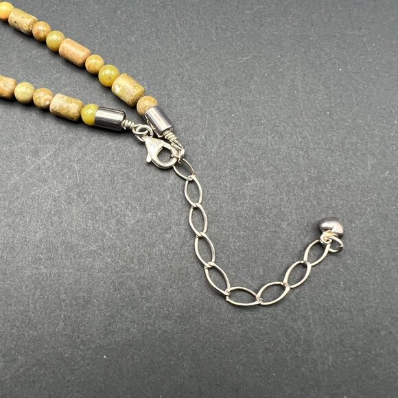 Green Stone Beaded‎ Necklace Round Tube Silver Tone - Picture 4 of 7